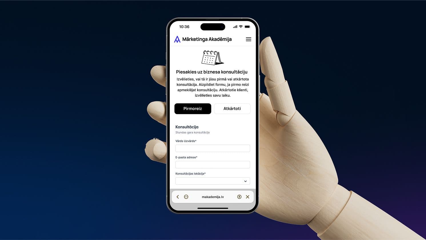 Mobilā versija Mārketinga akadēmijas konsultāciju rezervēšanas lapai