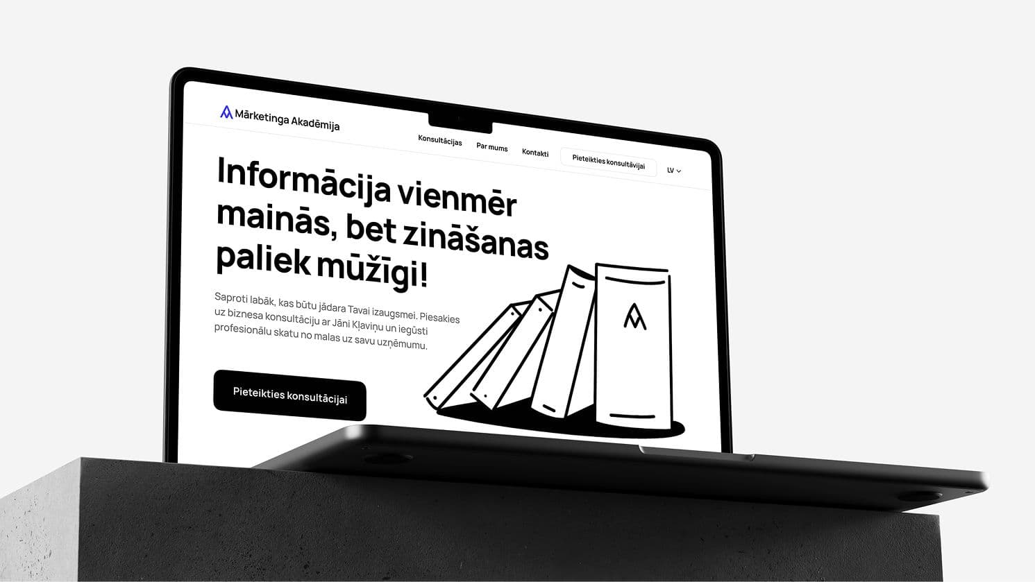 Mārketinga Akadēmija tīmekļa vietnes sākumlapas makets